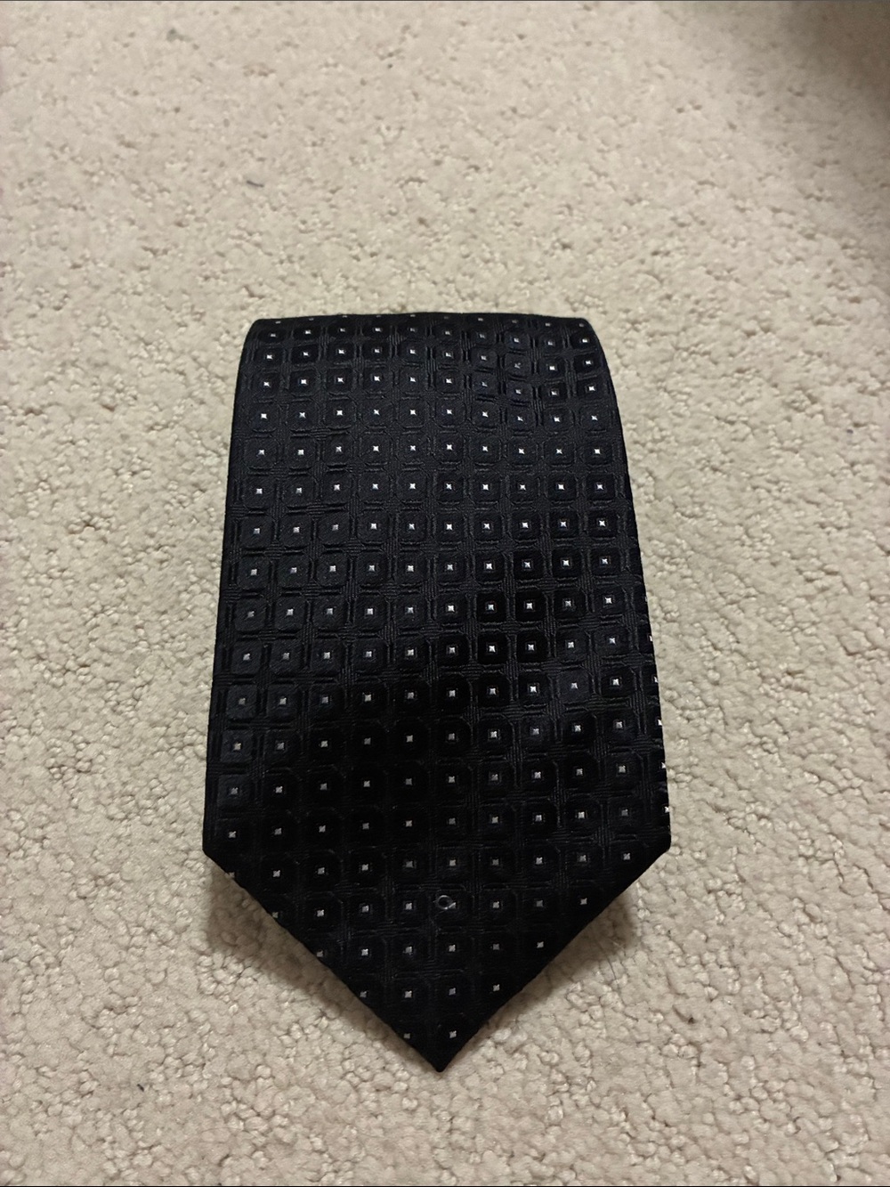 BALMAIN Paris Black 100% Silk Geometric Diamond Dot Pattern Necktie 👵MT